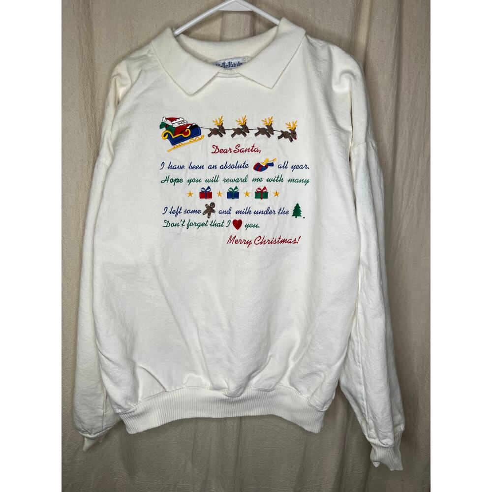 1980s Bellepointe Christmas Denim Collared Santa Angel Reindeer Sweatshirt M